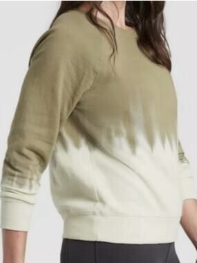 Athleta Sundown Dip Dye Sweatshirt Green LARGE Athleisure Long Sleeve Crew Neck